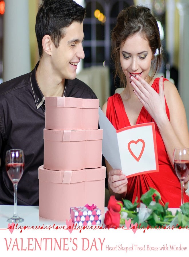 Thenshop مجموعة من 3 صناديق على شكل قلب لعيد الحب، تغليف هدايا عيد الأم مع أغطية شفافة لعرض باقات الزهور الفاخرة، صناديق هدايا لحفلات الزفاف وأعياد الميلاد (لون وردي). - Image 5